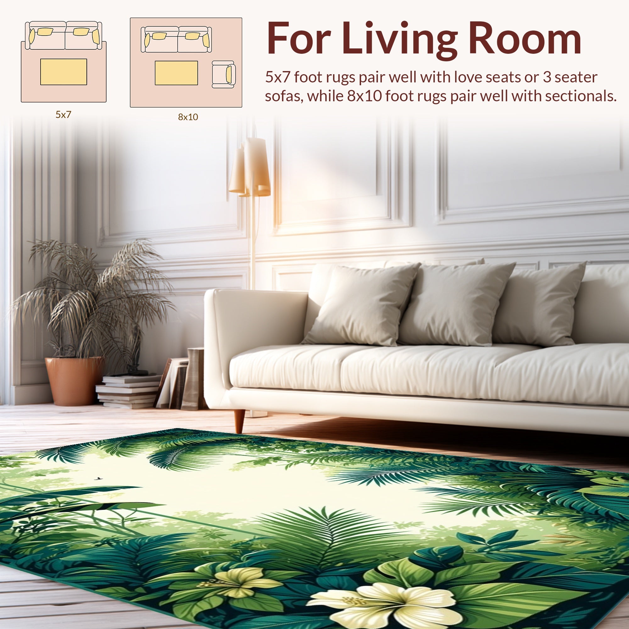 Lush Tropical Jungle Floral Design Rug