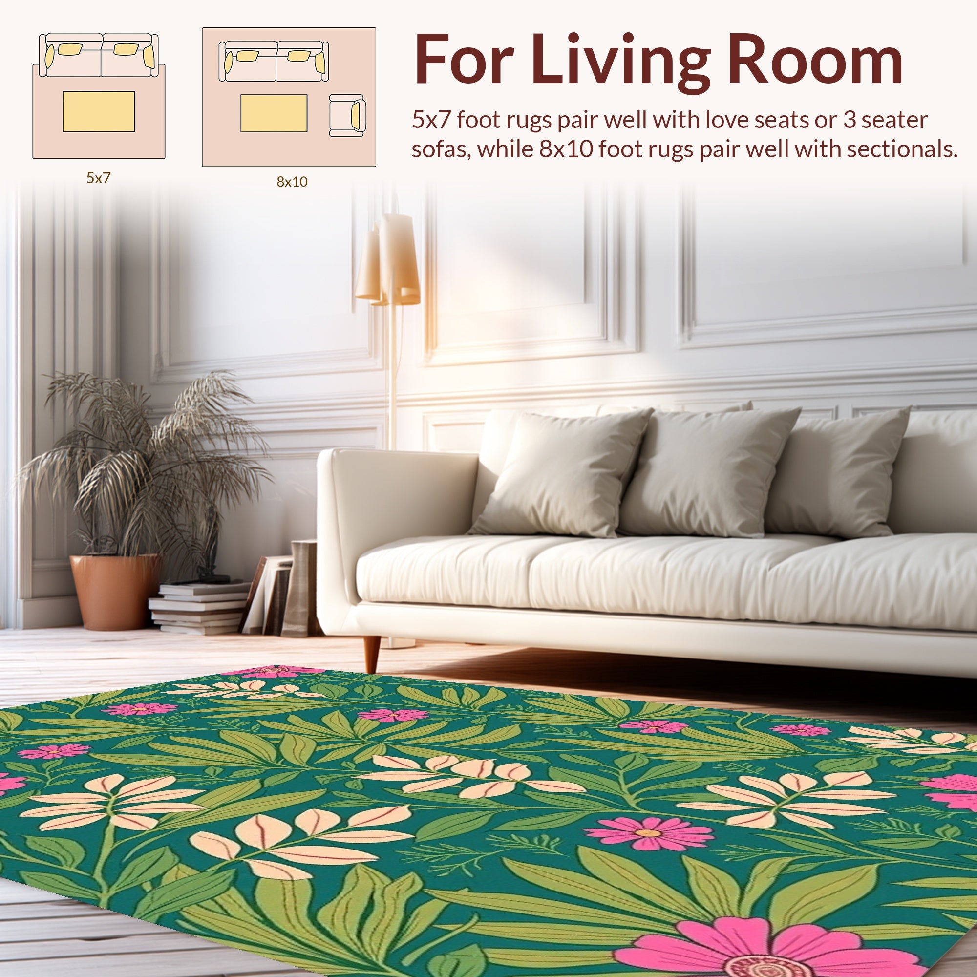 Vibrant Pink Floral Vine Pattern Rug