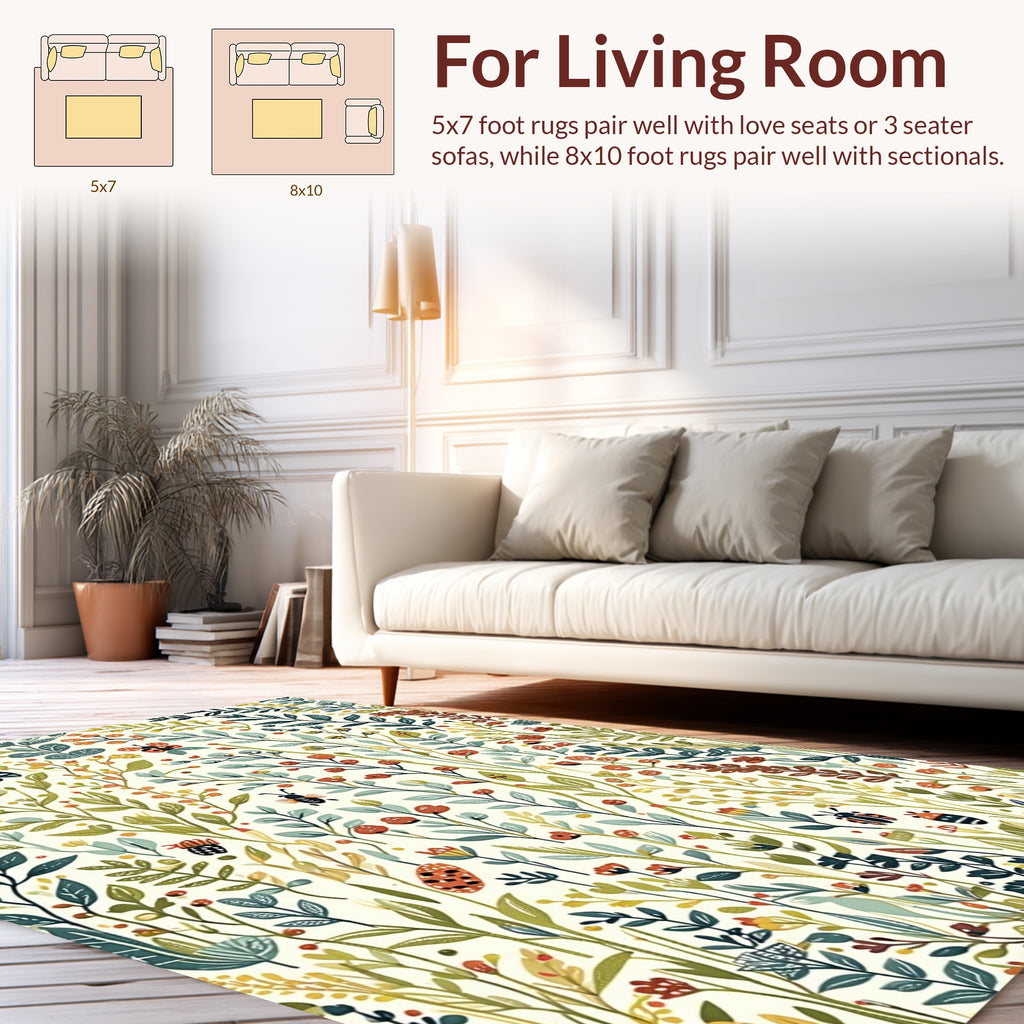 Whimsical Garden Bugs Blossoms Pattern Rug