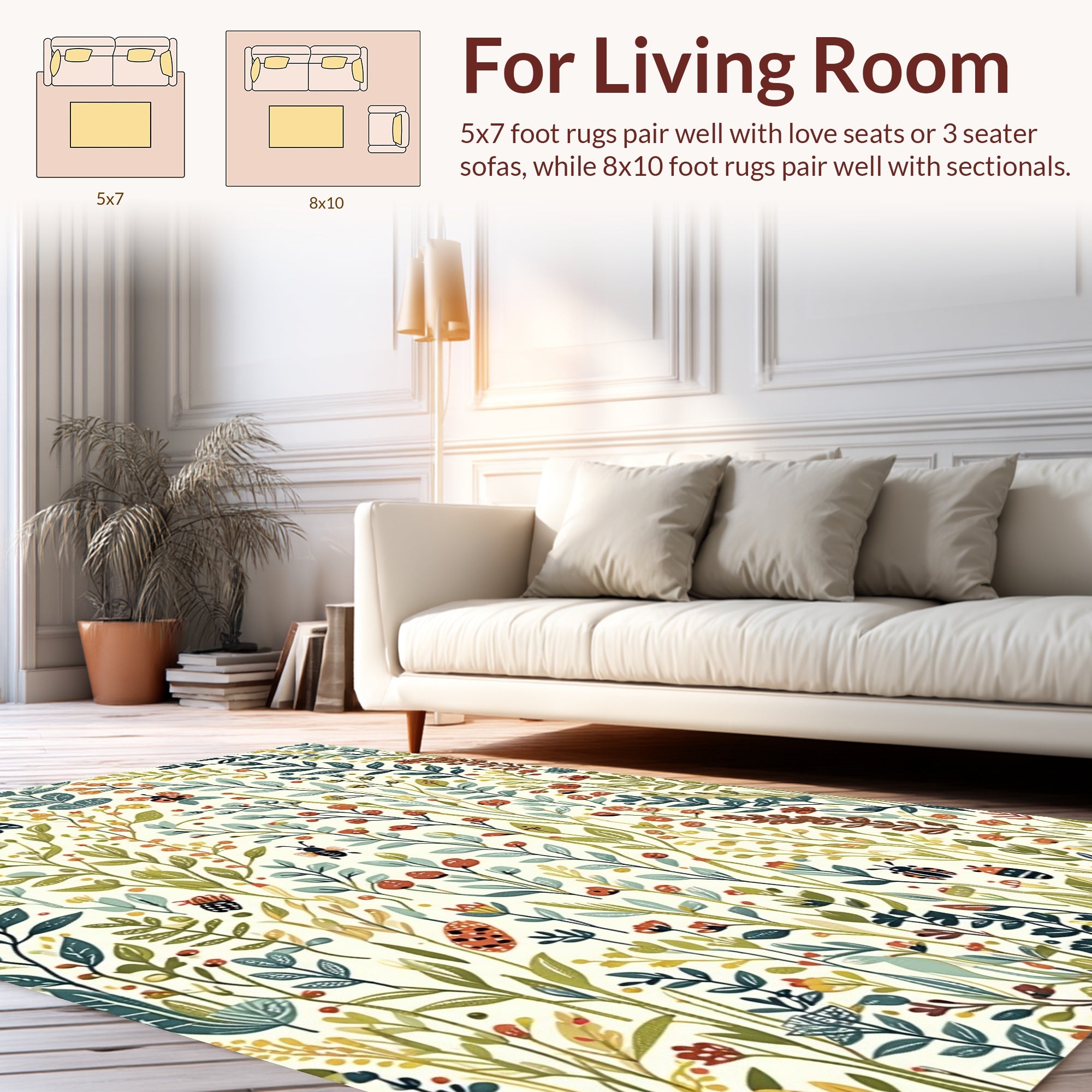 Whimsical Garden Bugs Blossoms Pattern Rug