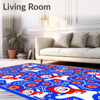 Joyful Snowmen Red Floral Celebration Rug