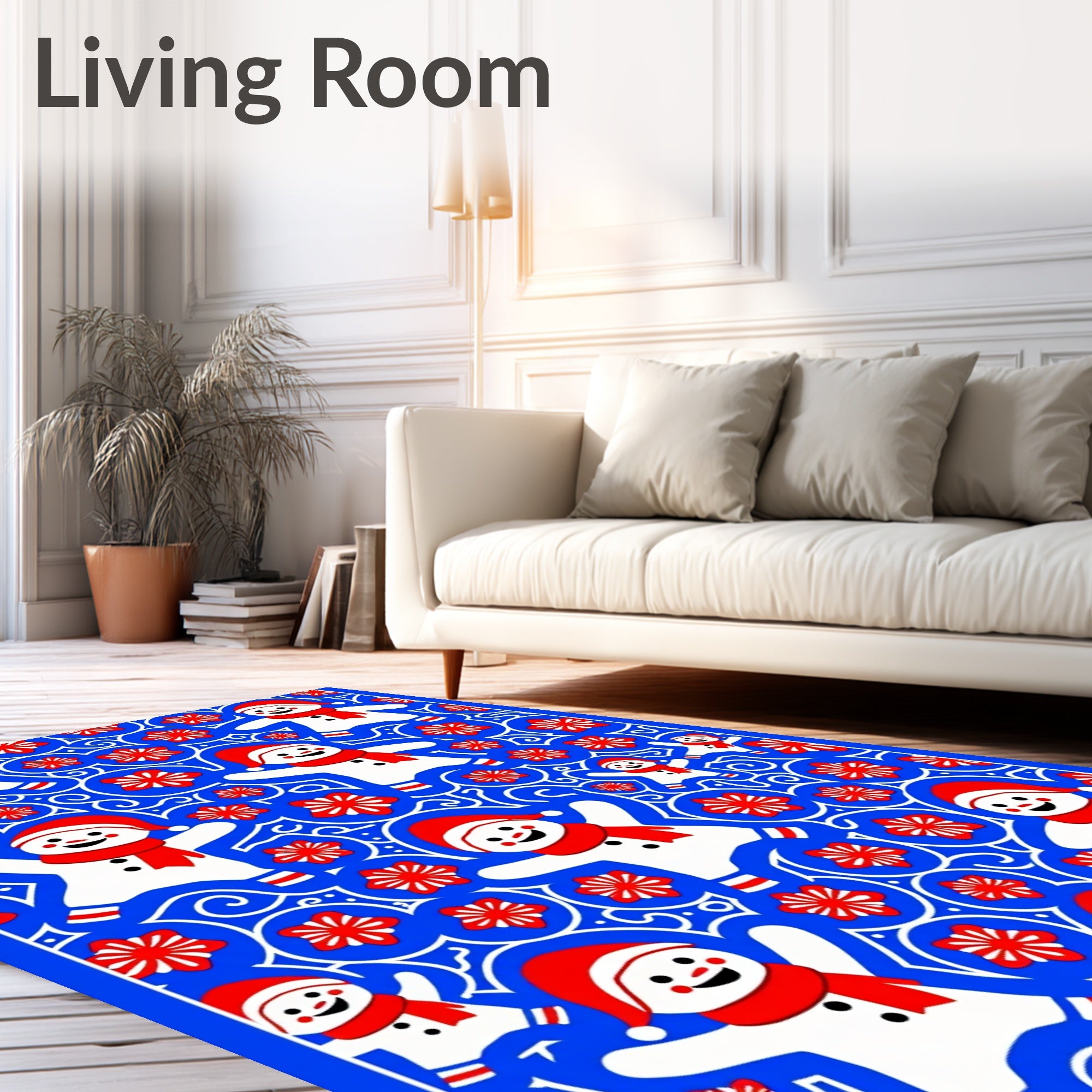 Joyful Snowmen Red Floral Celebration Rug