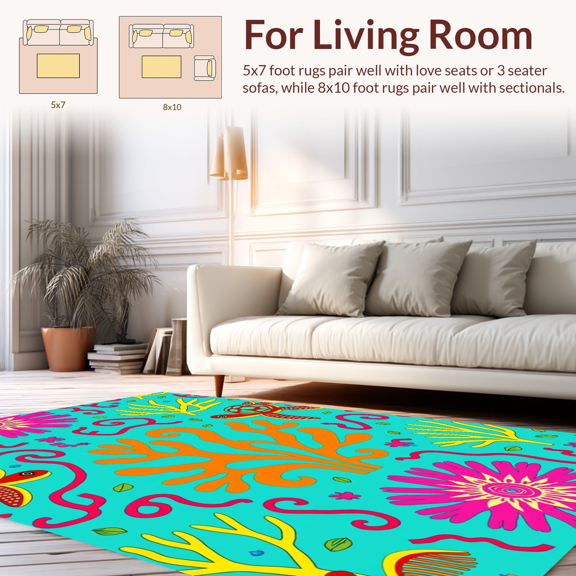 Whimsical Aquatic Coral Turtle Pattern Rug