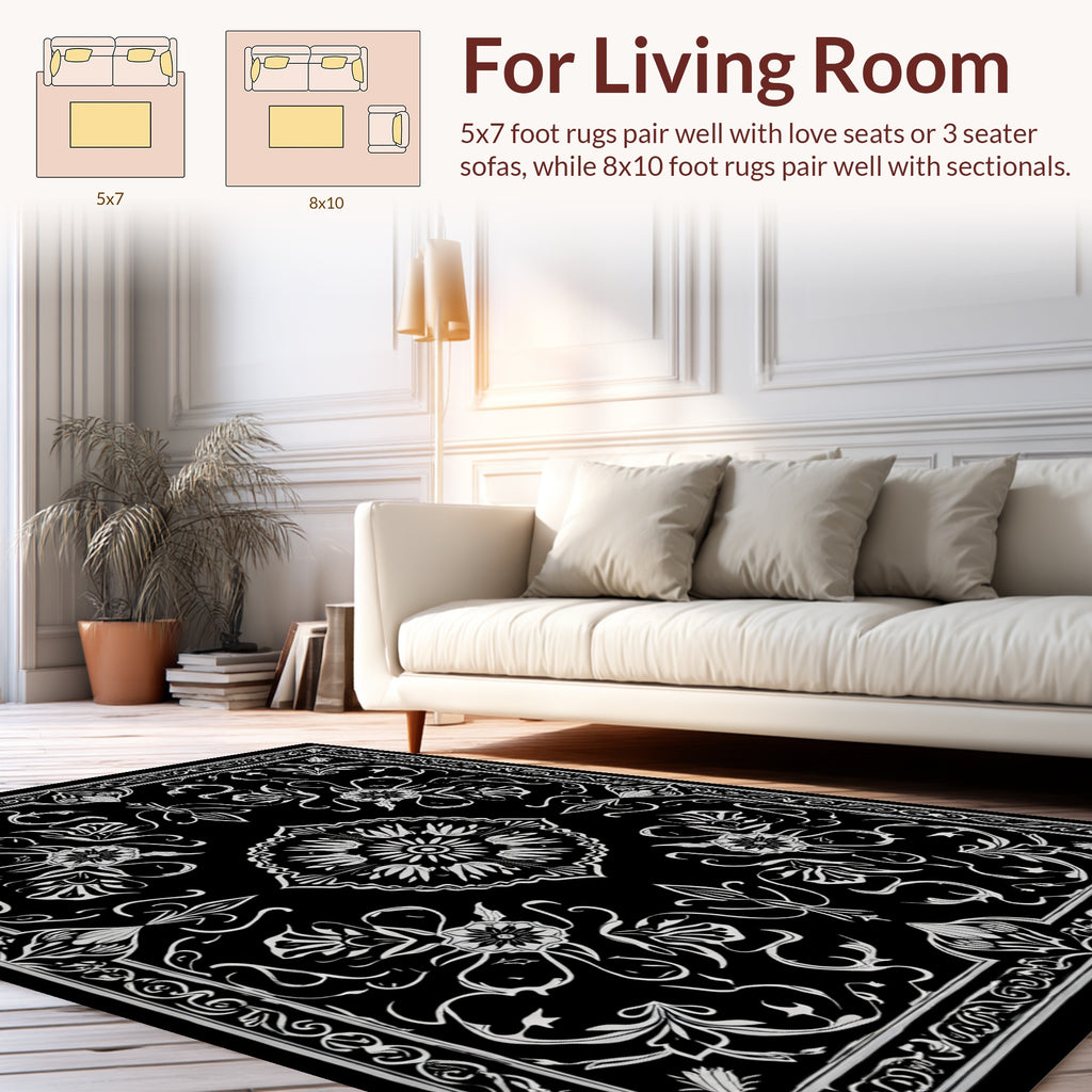Elegant White Floral Mandala Pattern Rug