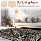 Ornate Black Floral Medallion Pattern Rug