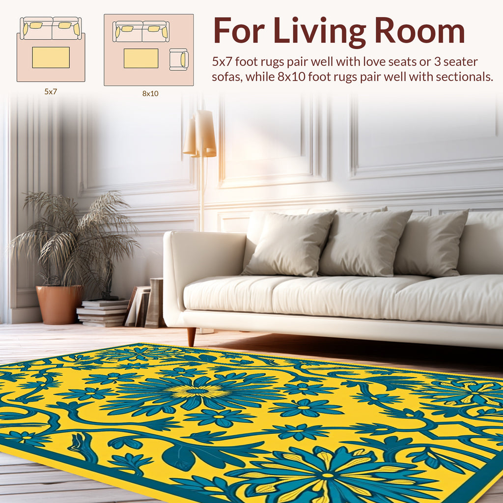 Bold Teal Floral Symmetry Rug