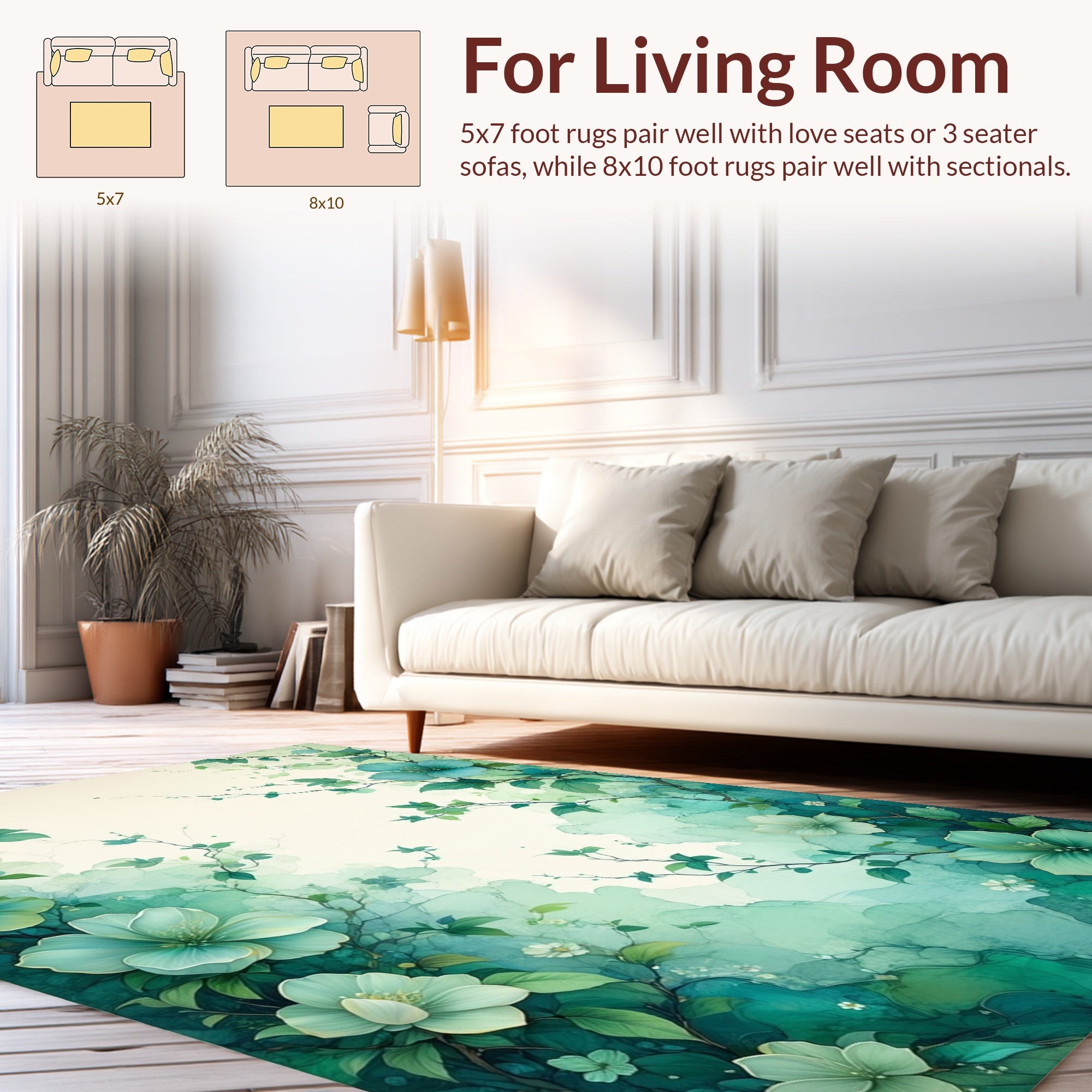 Ethereal Teal Floral Vine Pattern Rug