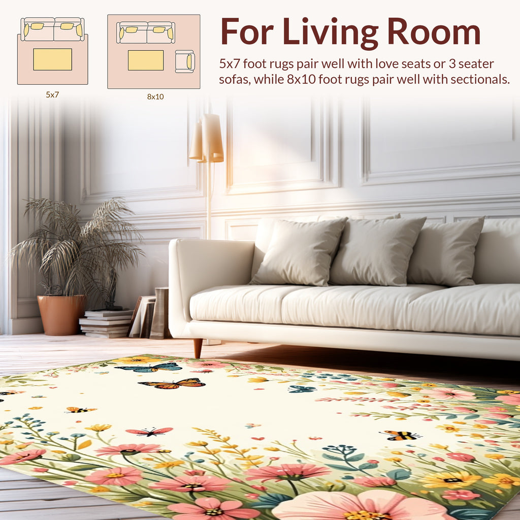 Whimsical Fluttering Butterflies Floral Garden Rug