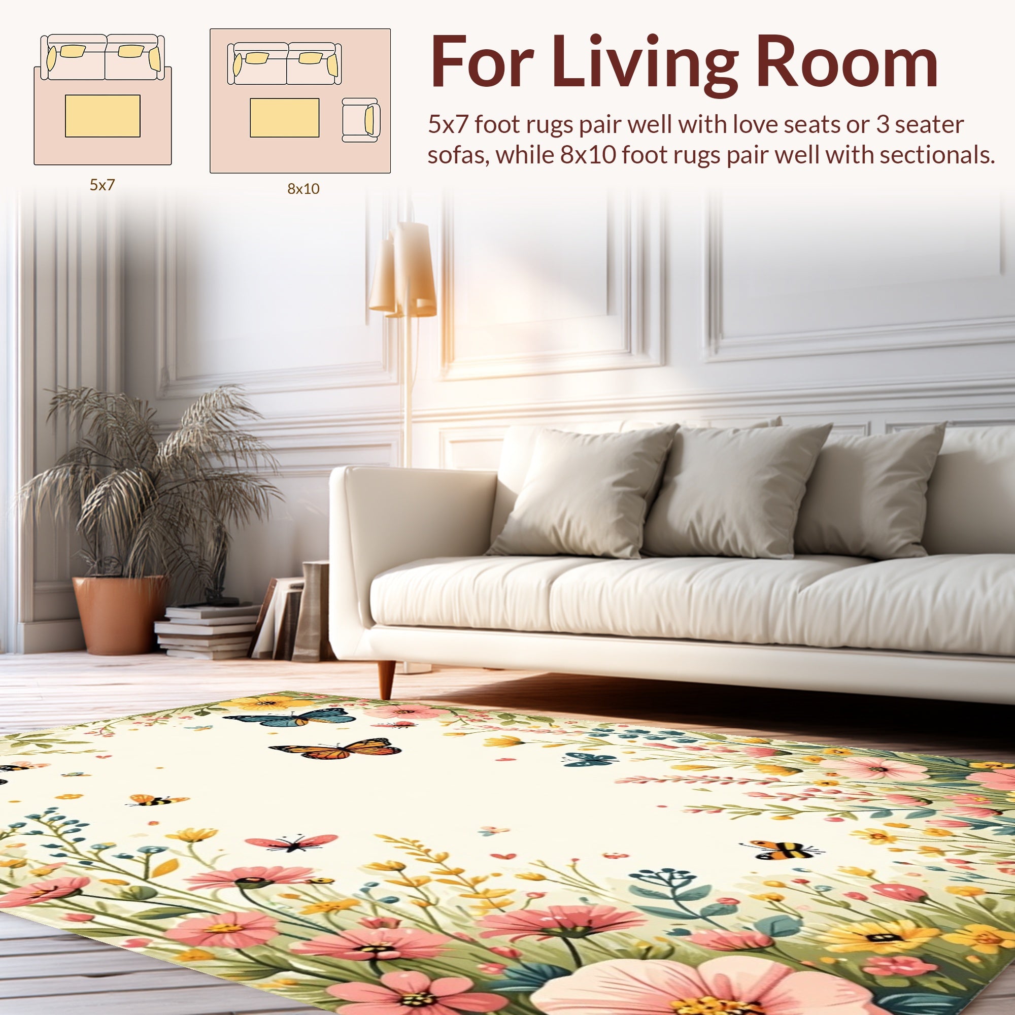 Whimsical Fluttering Butterflies Floral Garden Rug