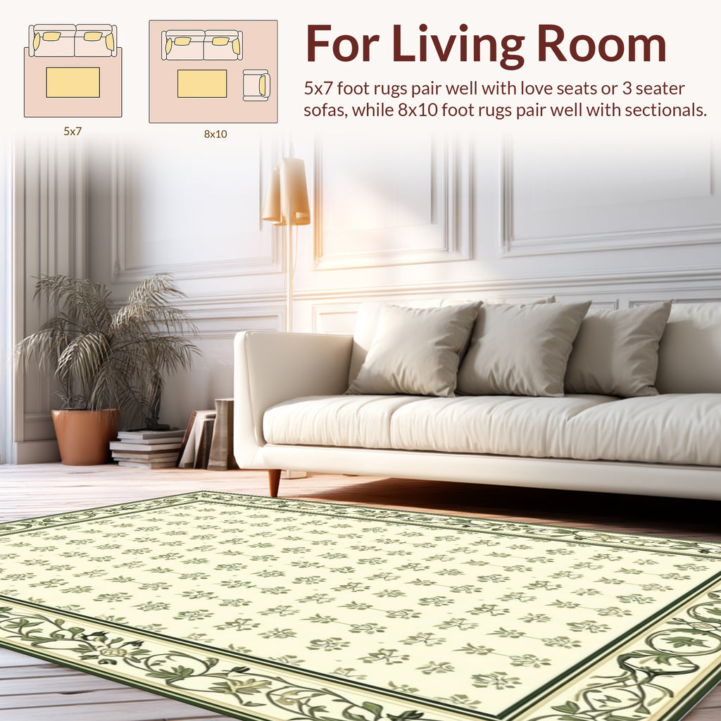 Floral Vine Bordered Repeating Pattern Rug