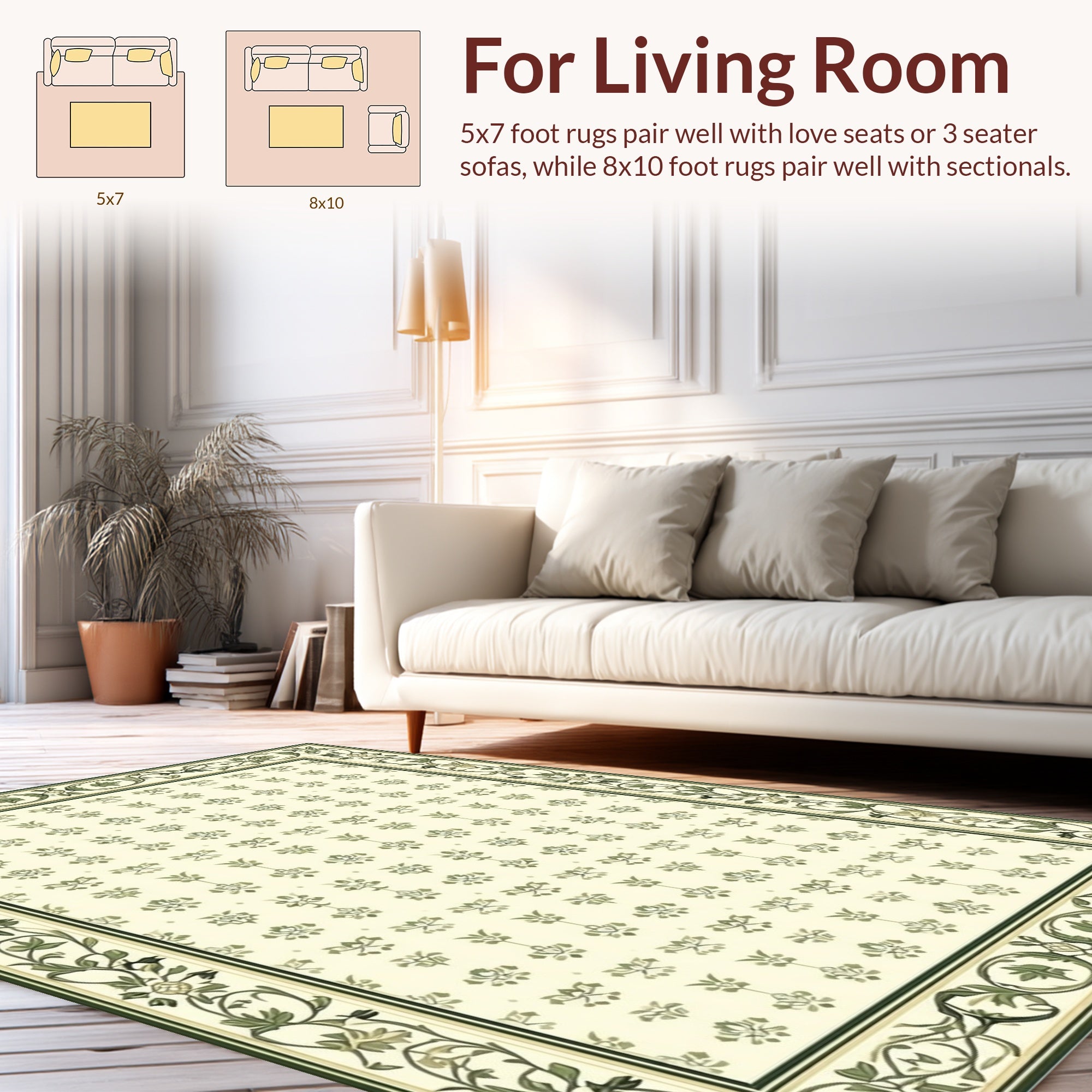 Floral Vine Bordered Repeating Pattern Rug