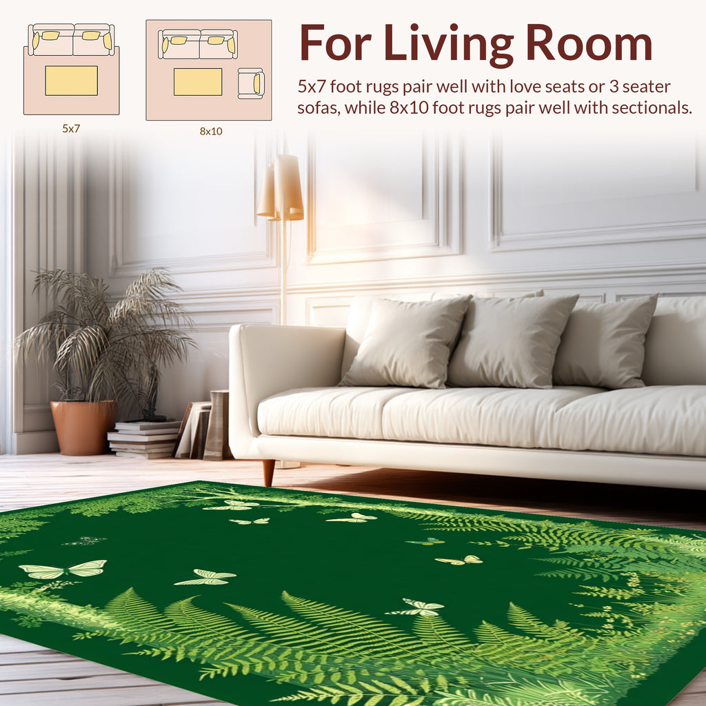 Whimsical Forest Butterflies Ferns Design Rug