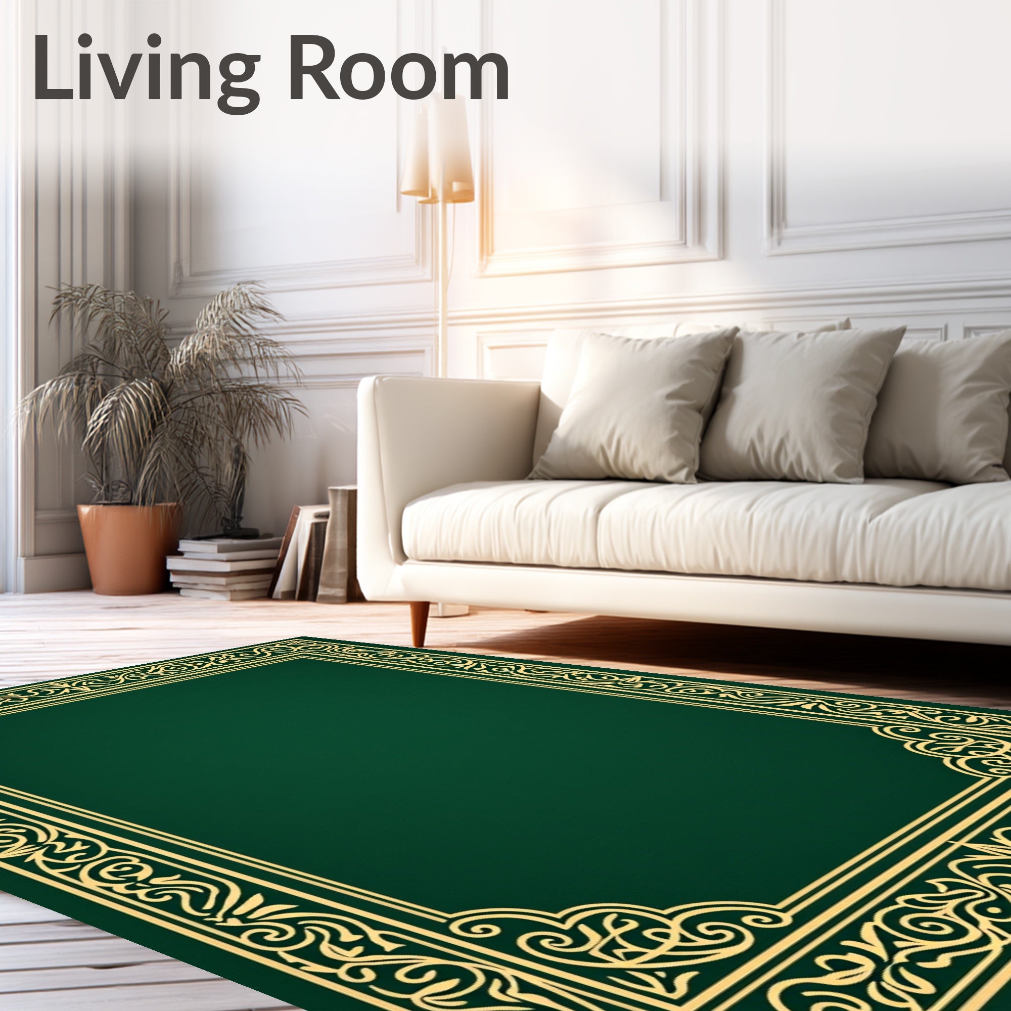 Elegant Ochre Floral Scroll Border Rug