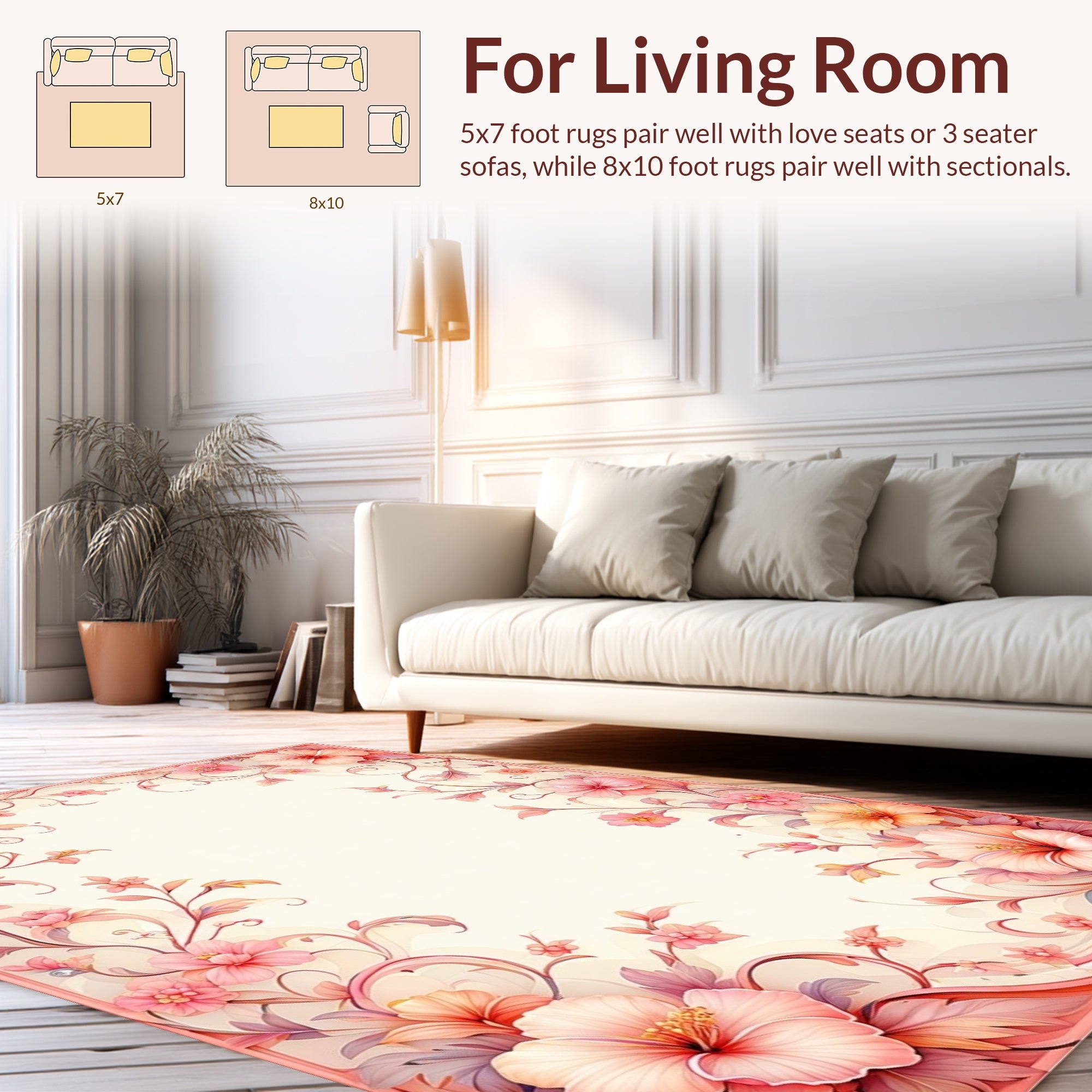 Soft Blush Floral Vine Patterned Rug