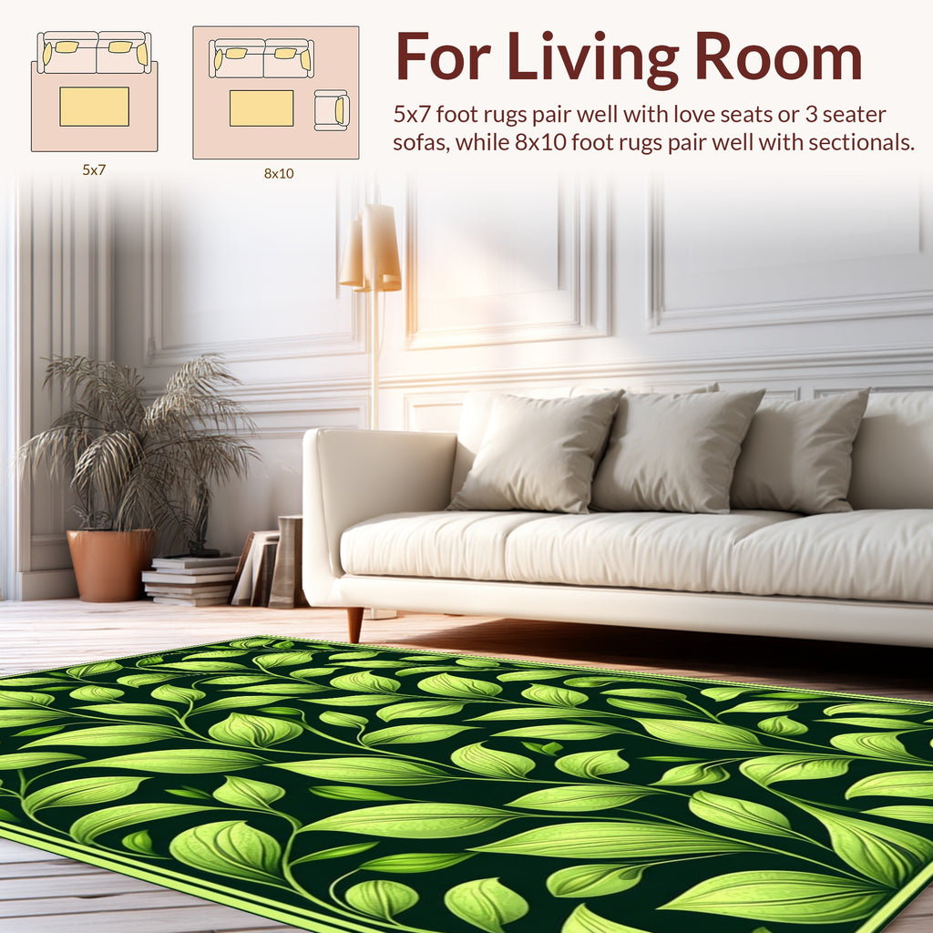 Vibrant Leaf Pattern With Green Border Rug