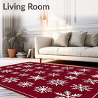 White Snowflake Collage on Burgundy Background Rug
