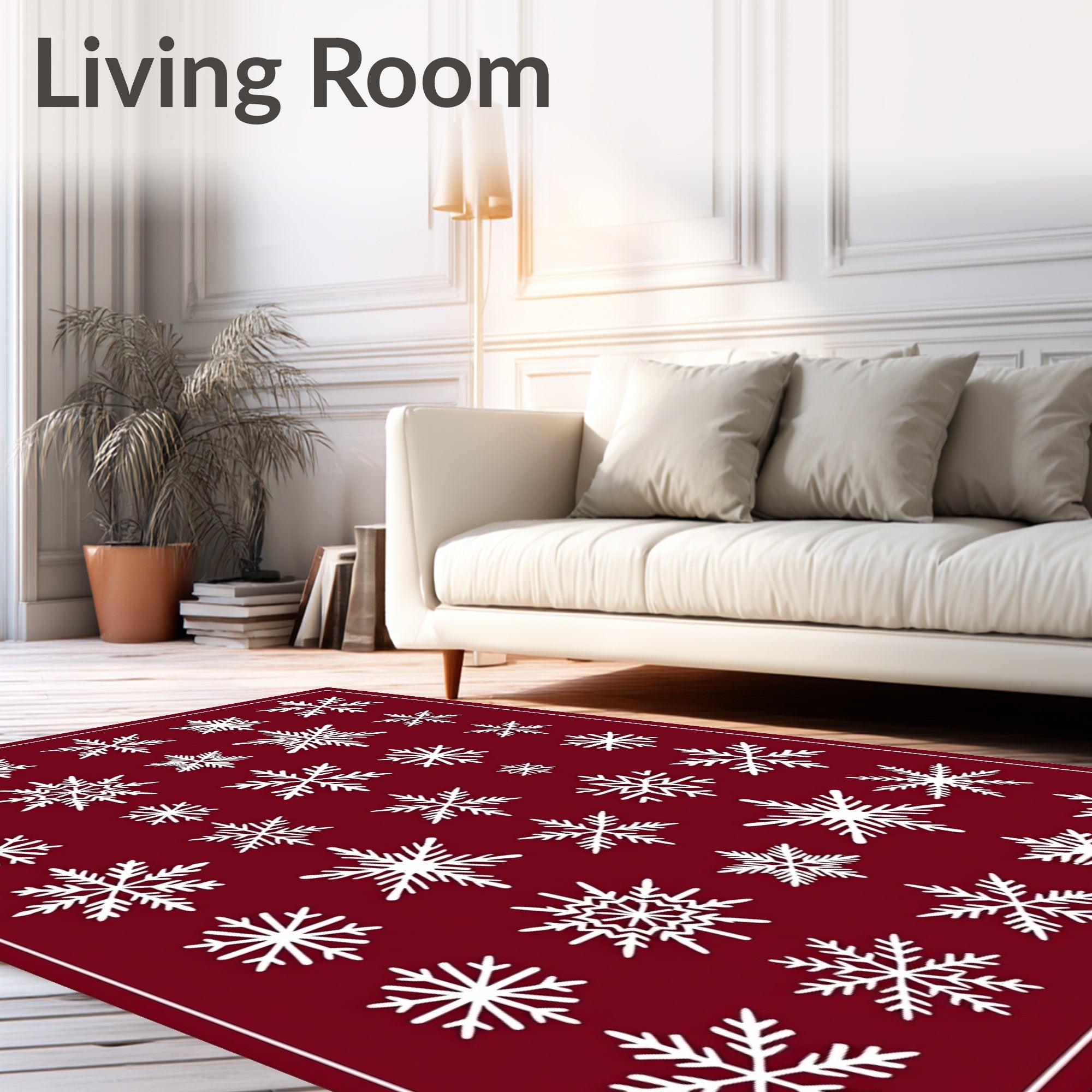 White Snowflake Collage on Burgundy Background Rug