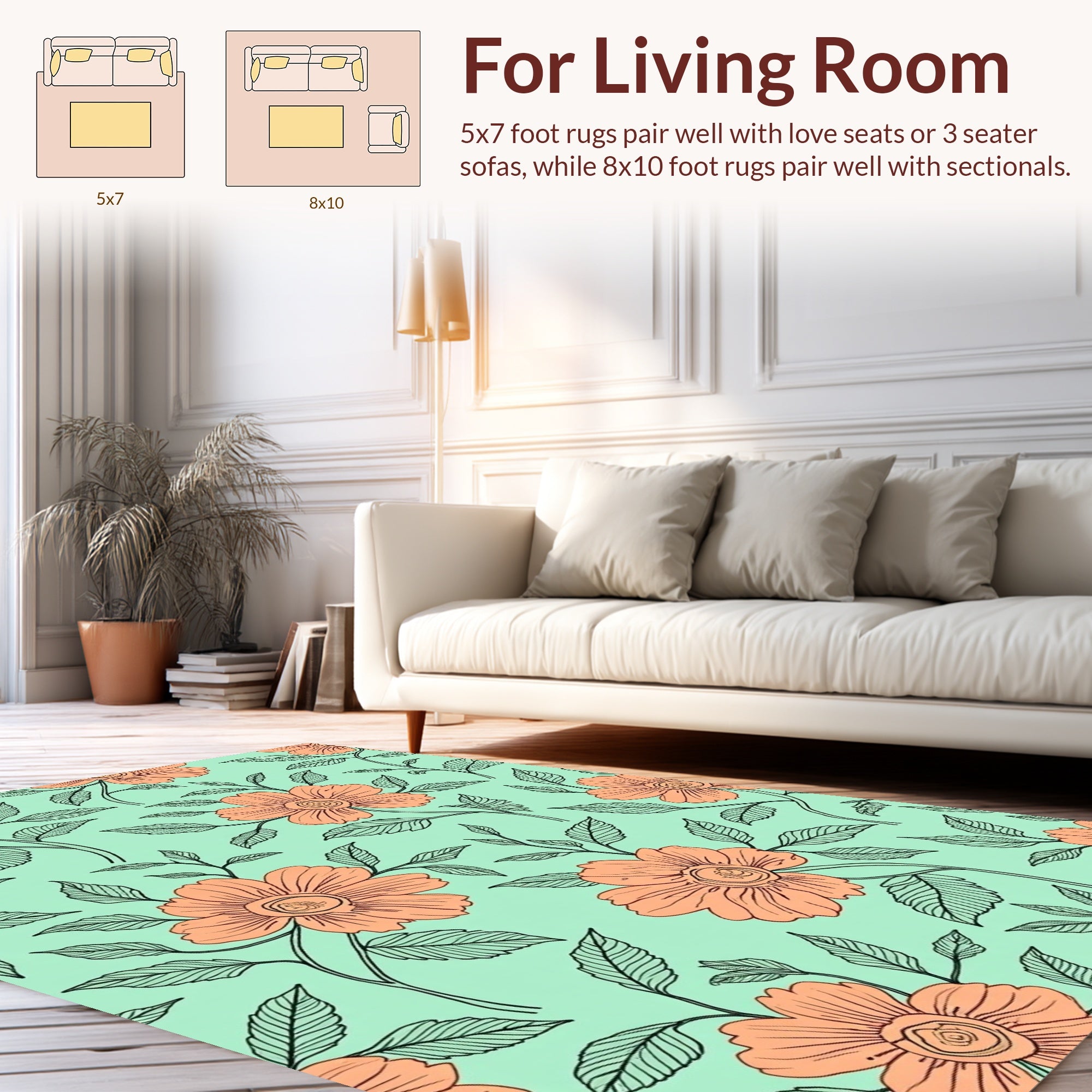 Peachy Floral Vine Pattern Rug