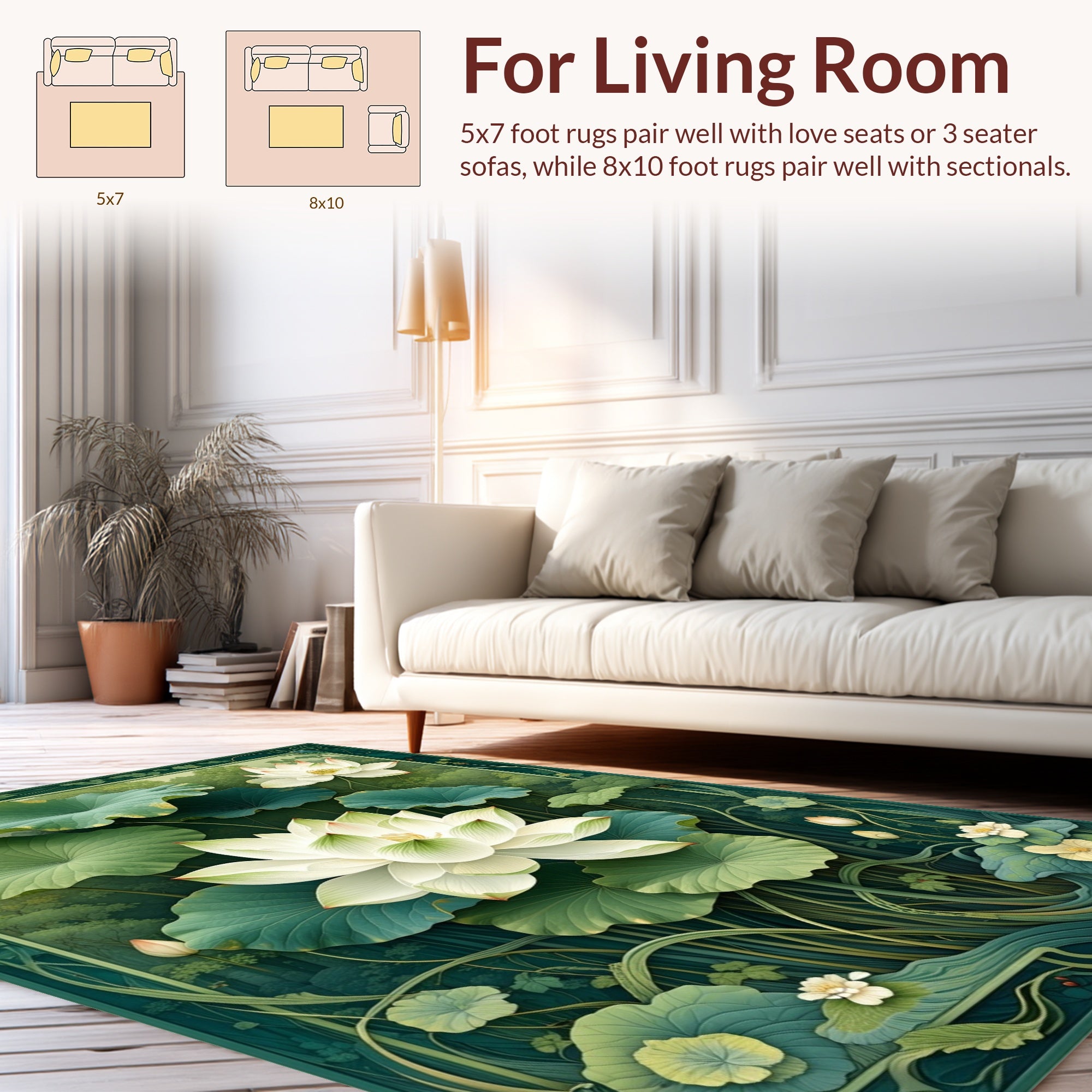 Serene White Lotus Water Garden Rug