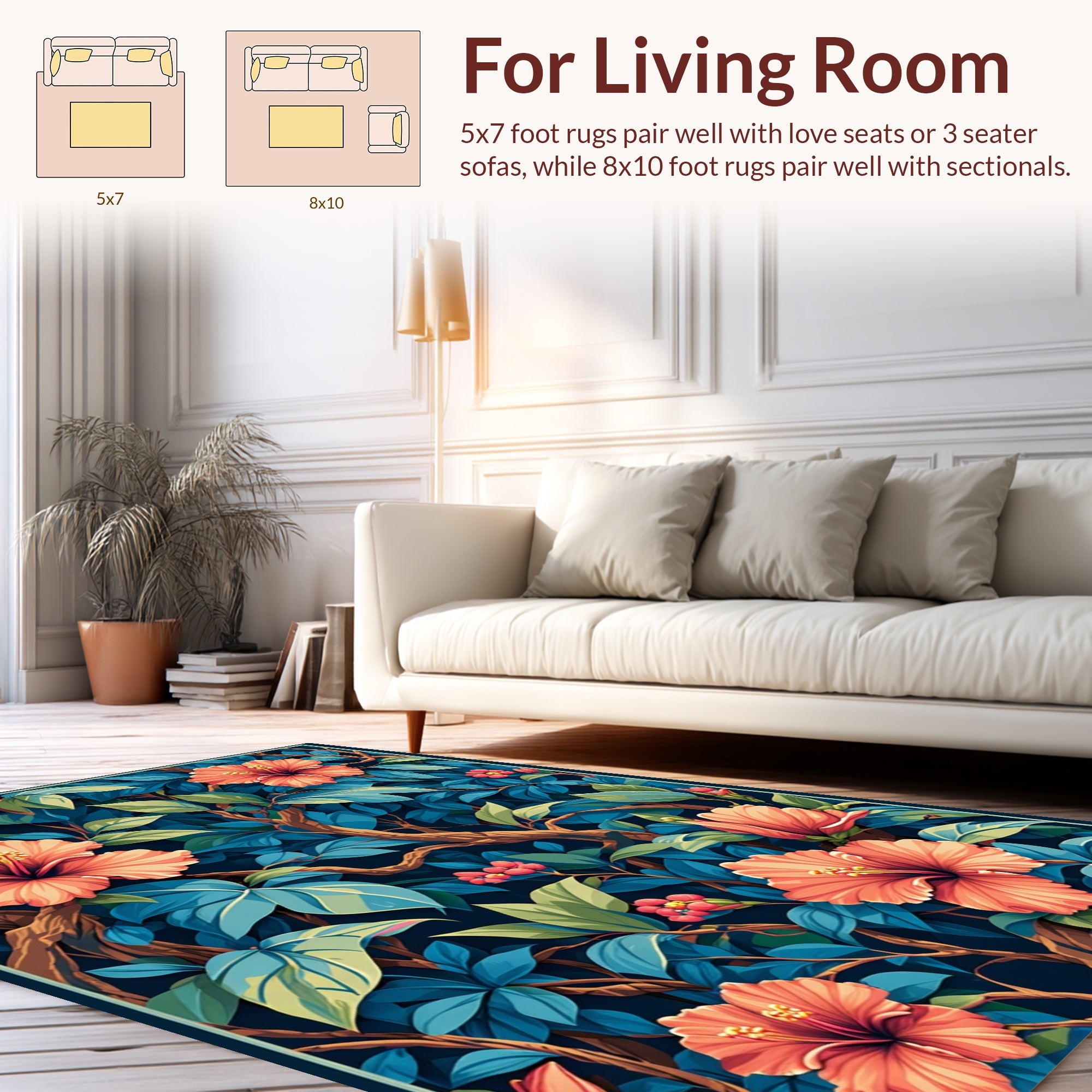 Tropical Hibiscus Floral Pattern Rug