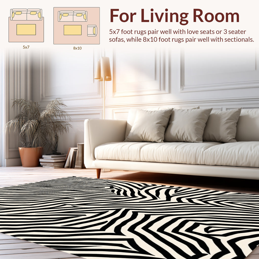 Bold Black White Abstract Wave Pattern Rug