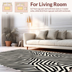 Bold Black White Abstract Wave Pattern Rug