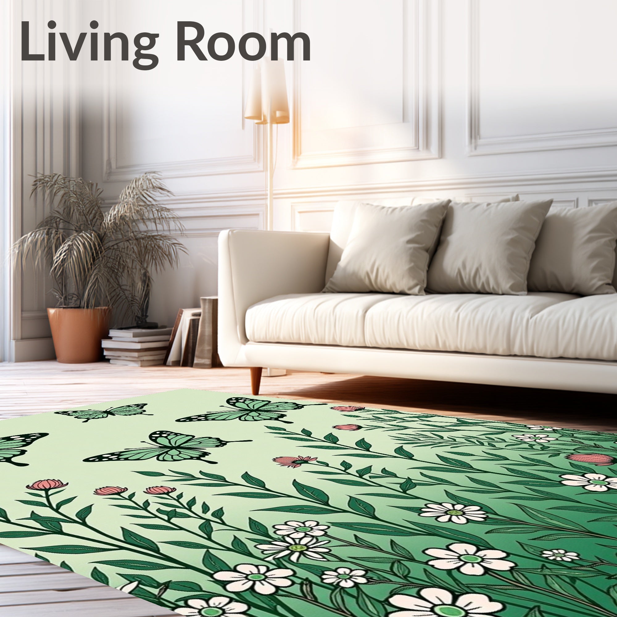 Mint Butterflies Amongst Greenery Rug