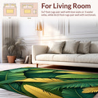 Tropical Leaf Patterned Green Gold Rug