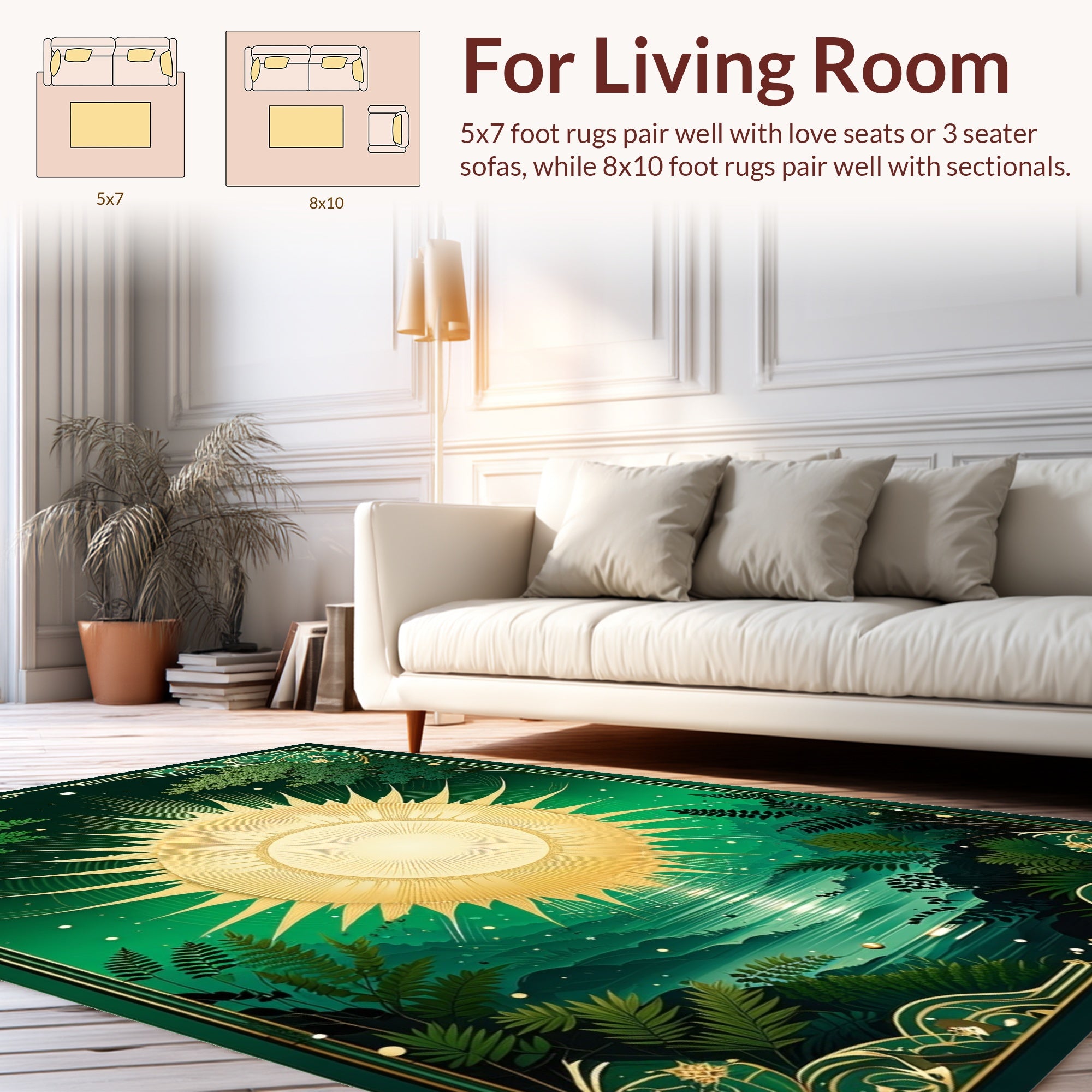 Sunlit Emerald Forest Landscape Design Rug