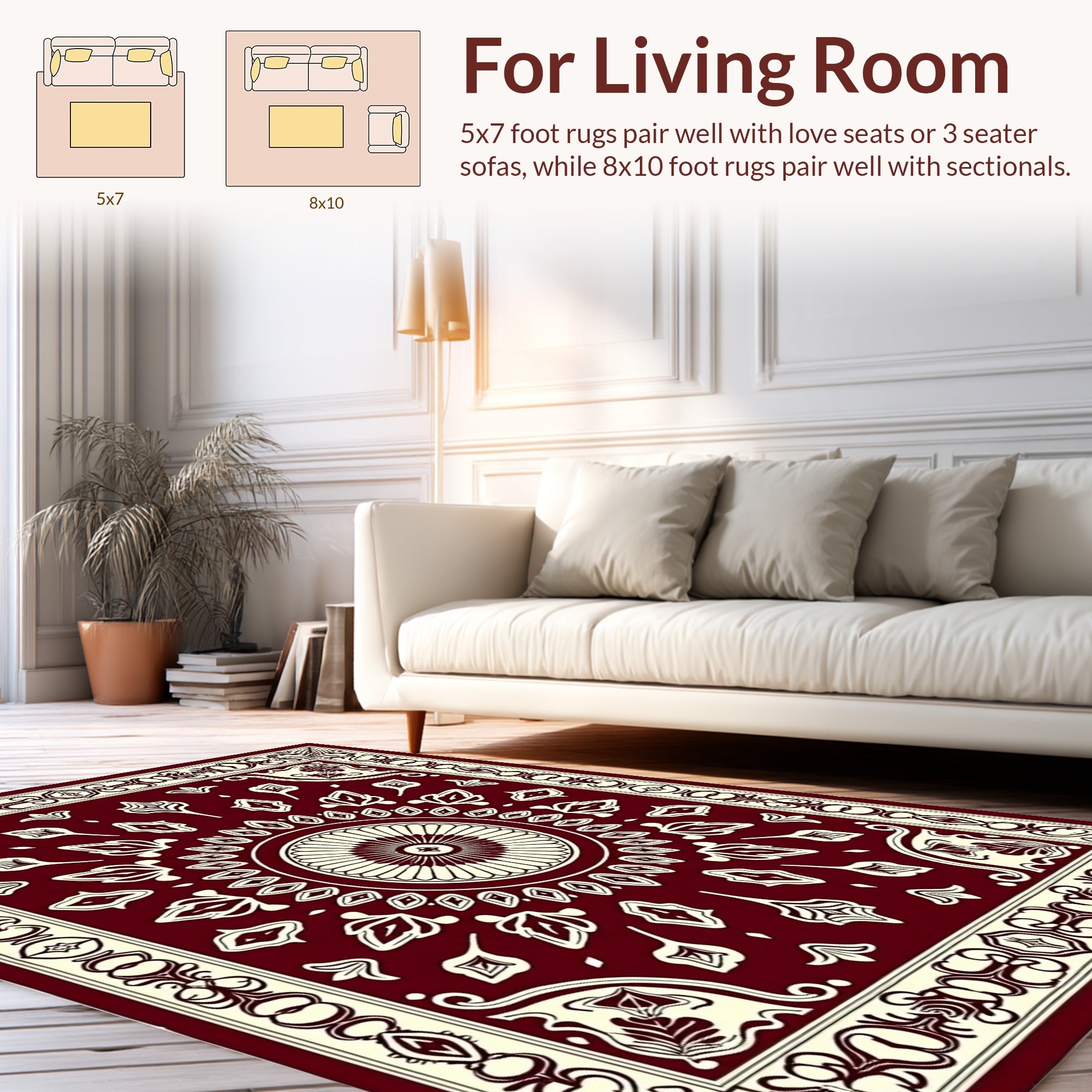 Elegant Burgundy Floral Mandala Design Rug