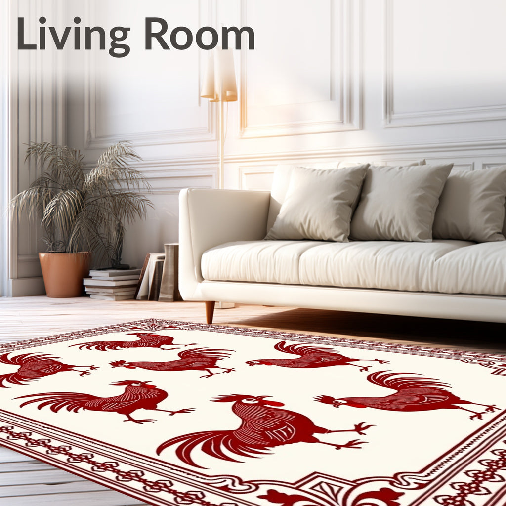 Crimson Rooster Border Art Rug