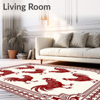 Crimson Rooster Border Art Rug