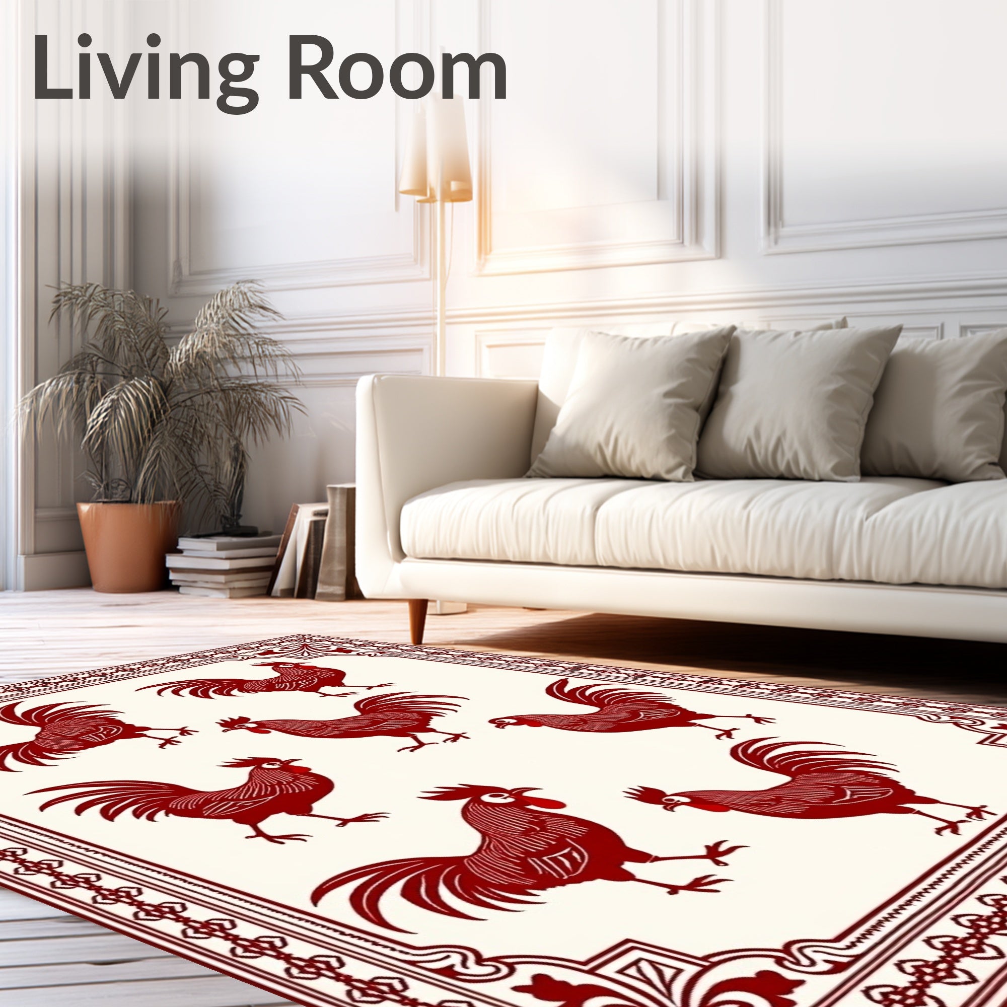 Crimson Rooster Border Art Rug