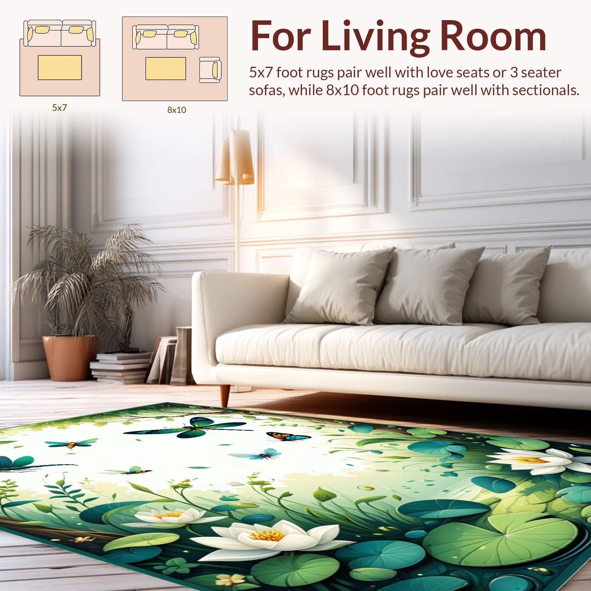 Enchanted Garden Butterflies Water Lilies Rug