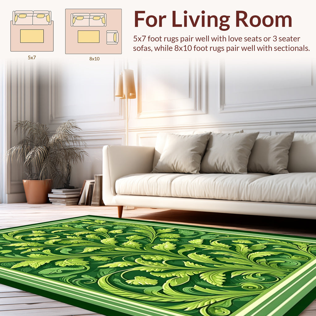 Lush Green Floral Acanthus Pattern Rug