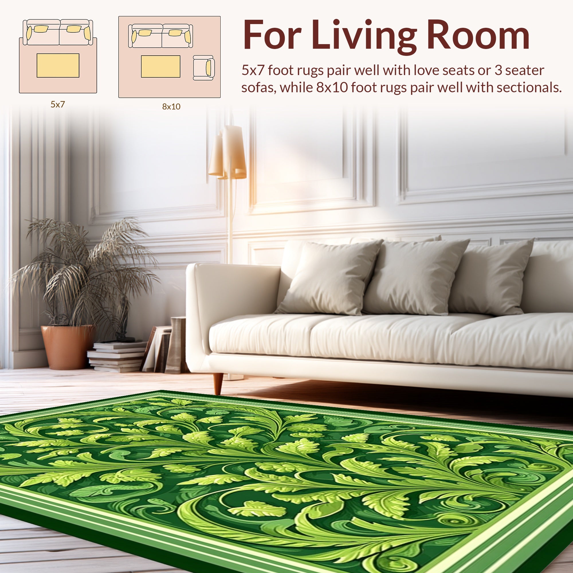 Lush Green Floral Acanthus Pattern Rug