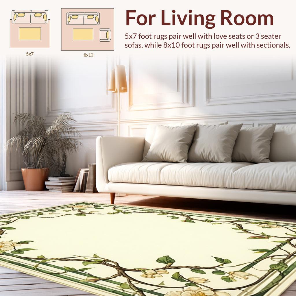 Vine and Blossom Floral Frame Rug