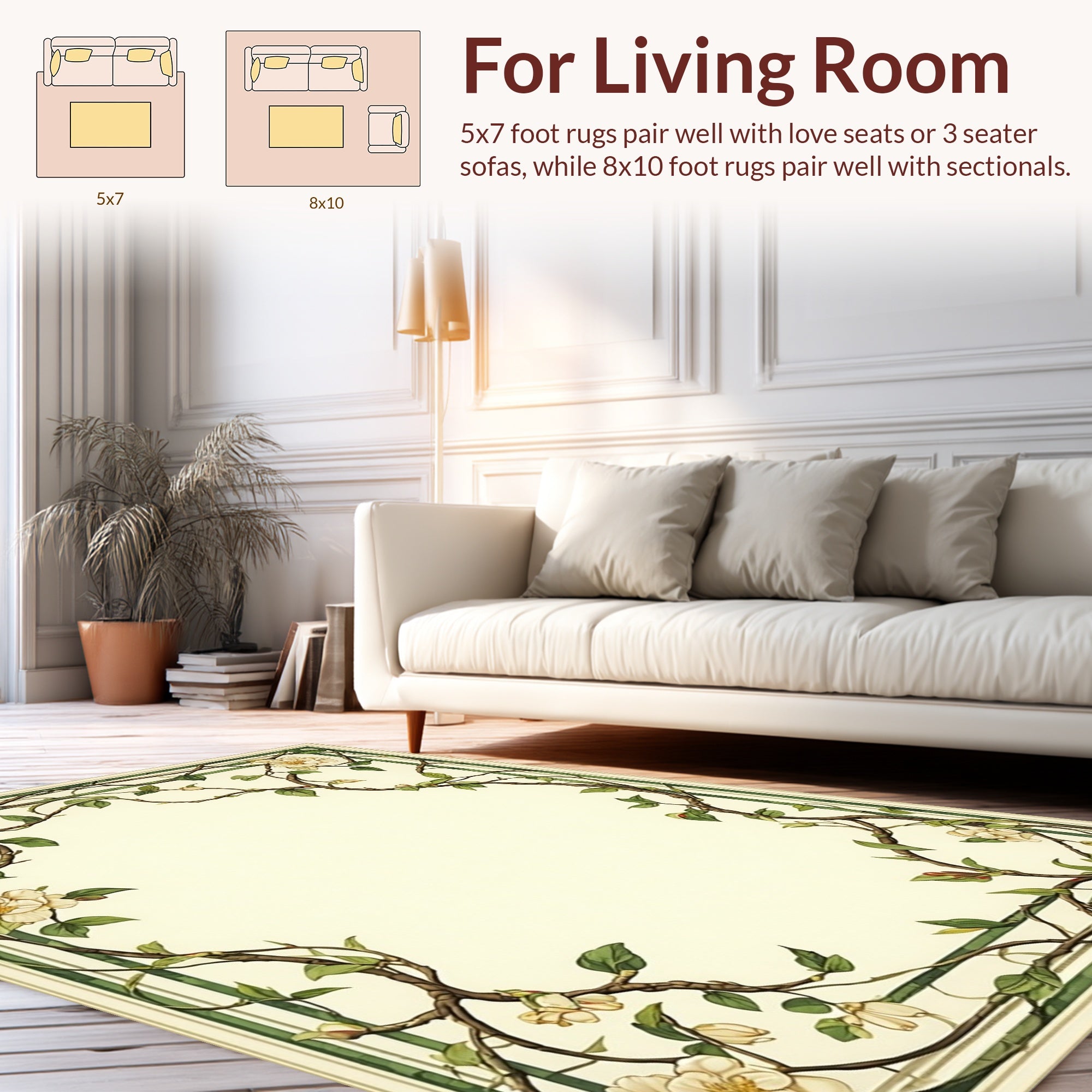 Vine and Blossom Floral Frame Rug