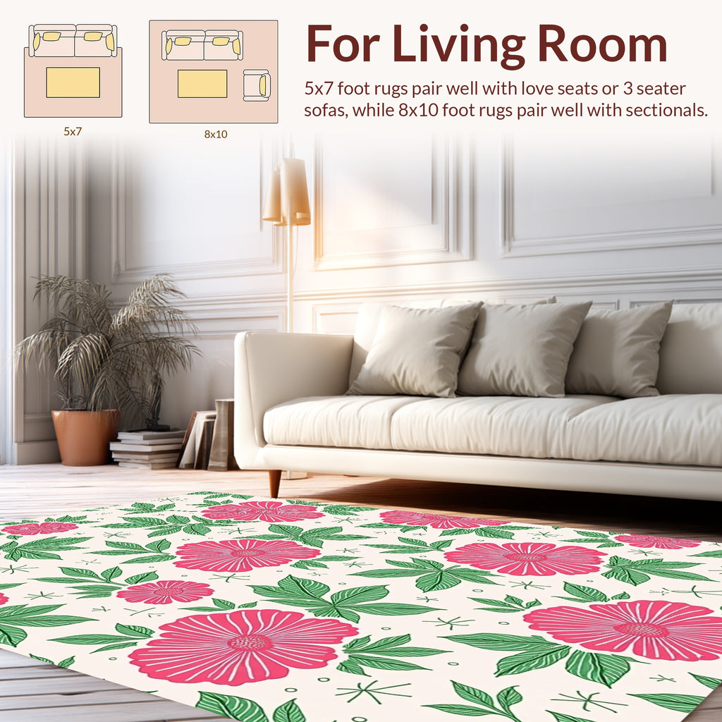 Vibrant Pink Floral Whimsical Pattern Rug