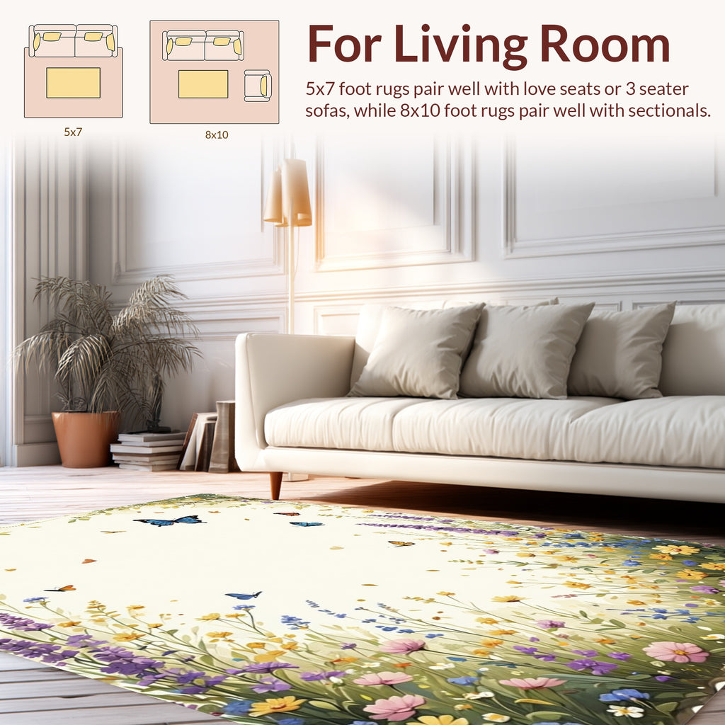 Whimsical Butterfly Garden Watercolor Rug