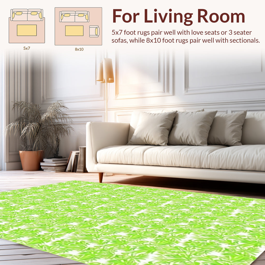 Lush Green Leafy Pattern Rug