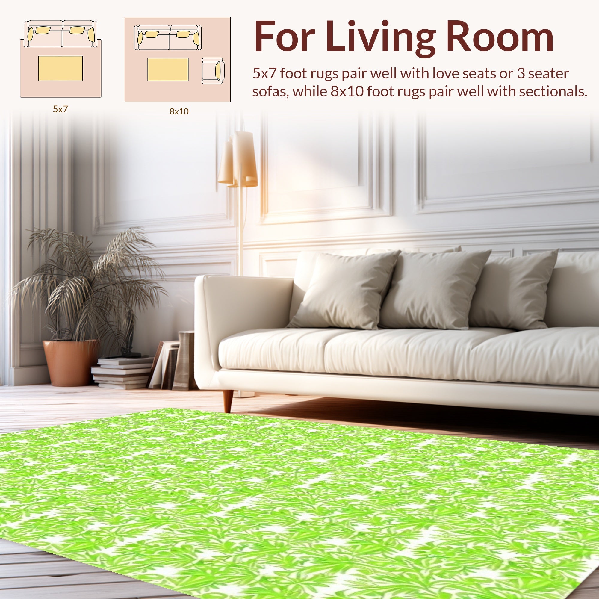 Lush Green Leafy Pattern Rug
