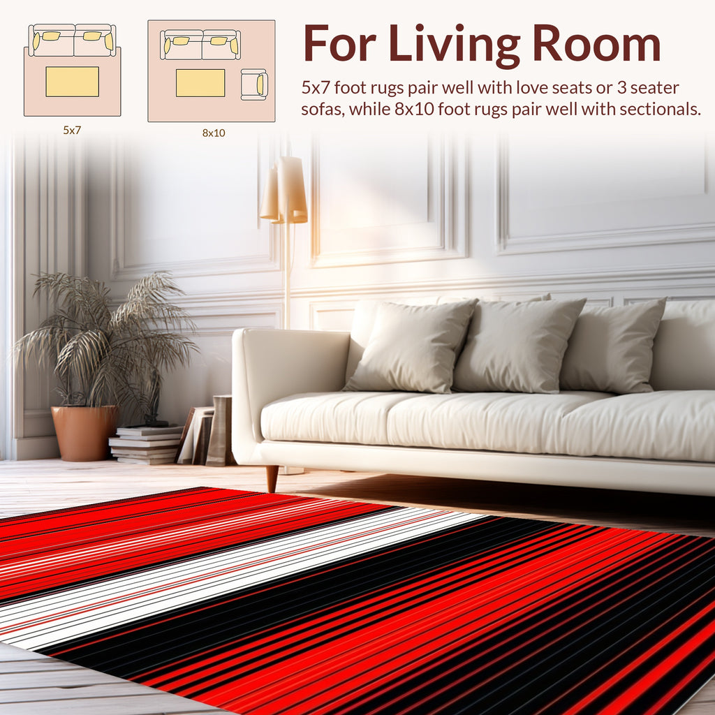 Abstract Red Black White Striped Style Rug