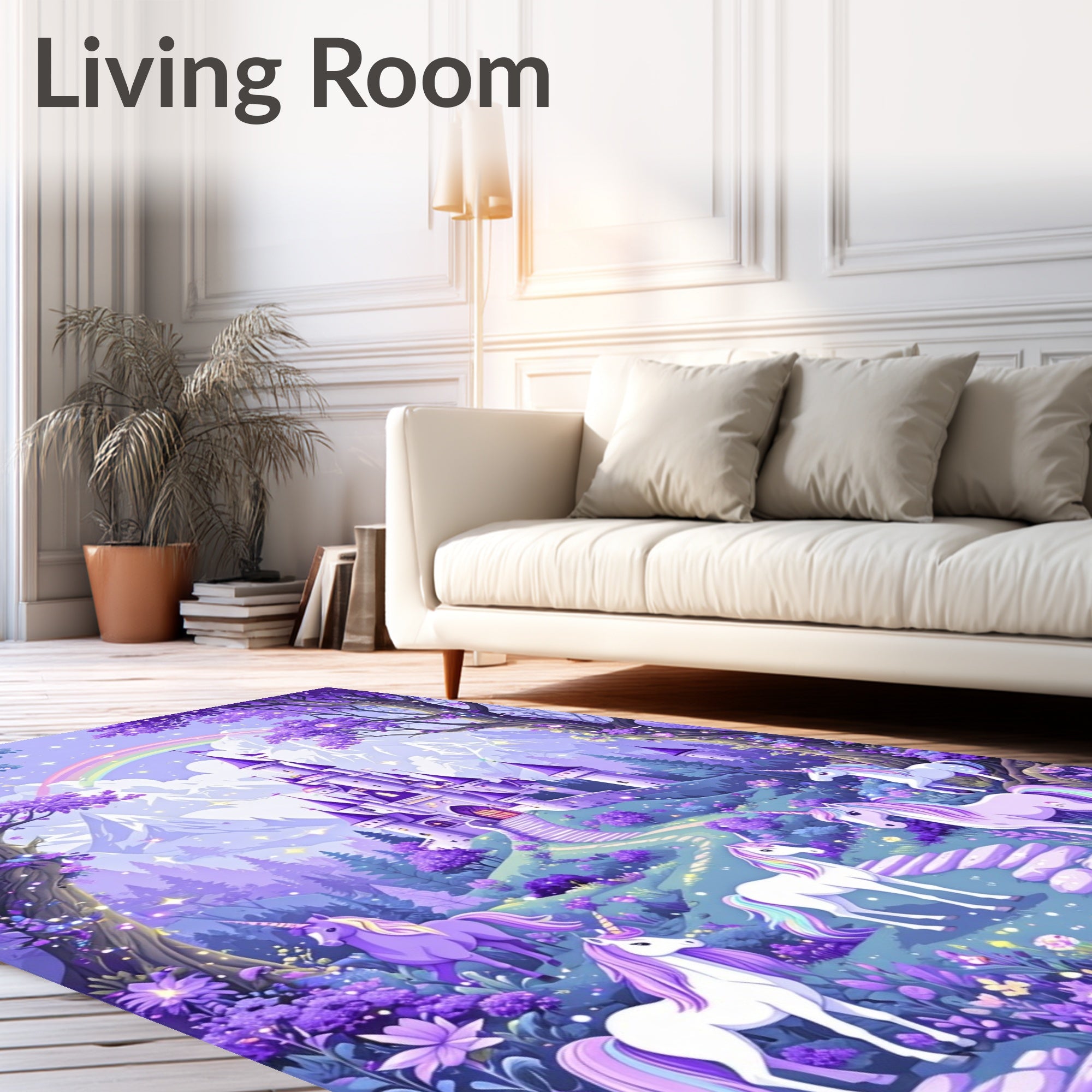 Enchanted Unicorn Castle Magical Scene Rug