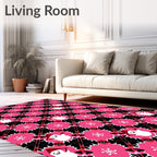 Pink and Black Snowman Snowflake Plaid Rug