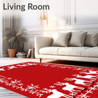 White Deer Snowflakes Festive Border Rug