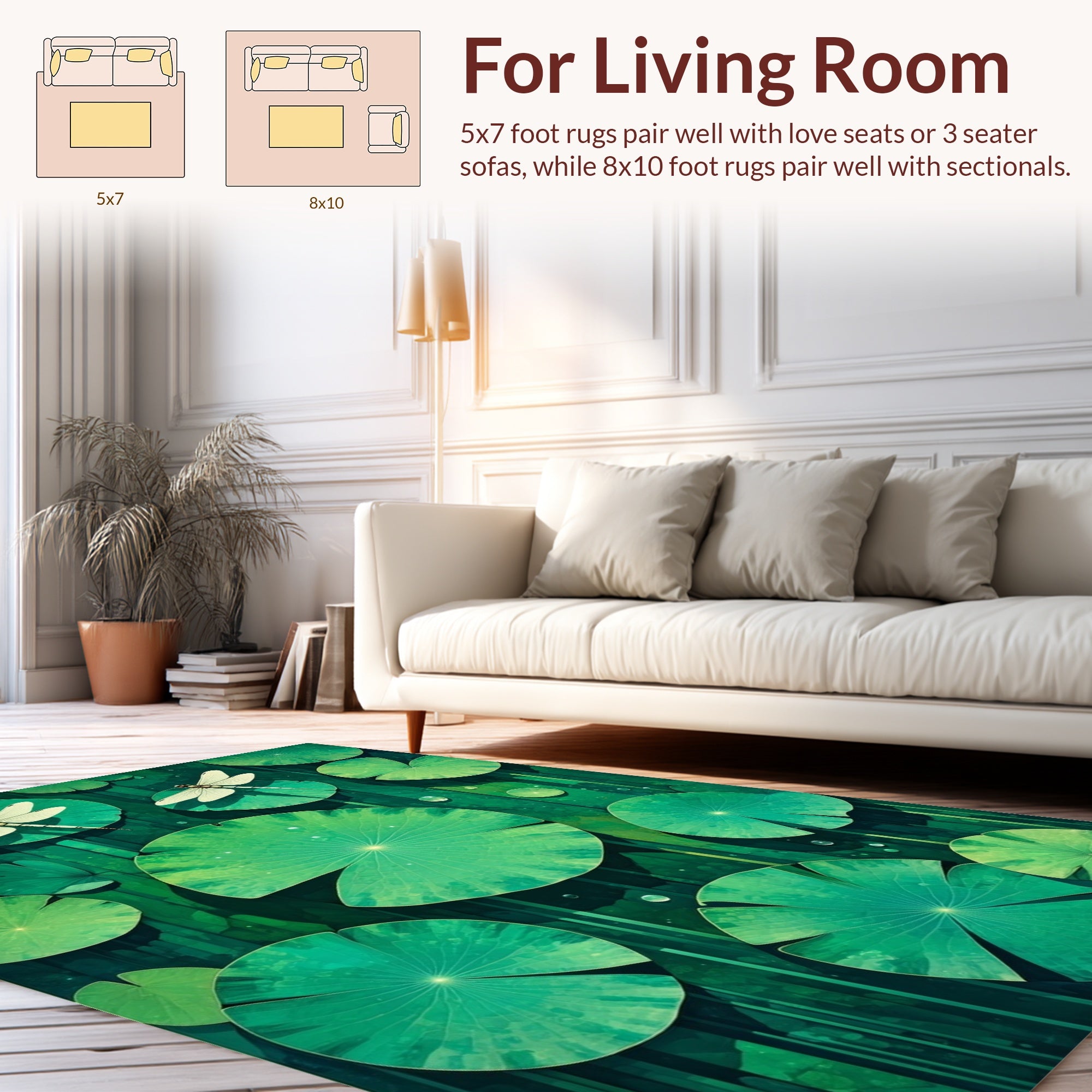 Lush Green Lily Pads Dragonfly Design Rug