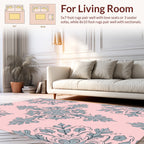 Floral Ornament Patterned Pink Grey Rug