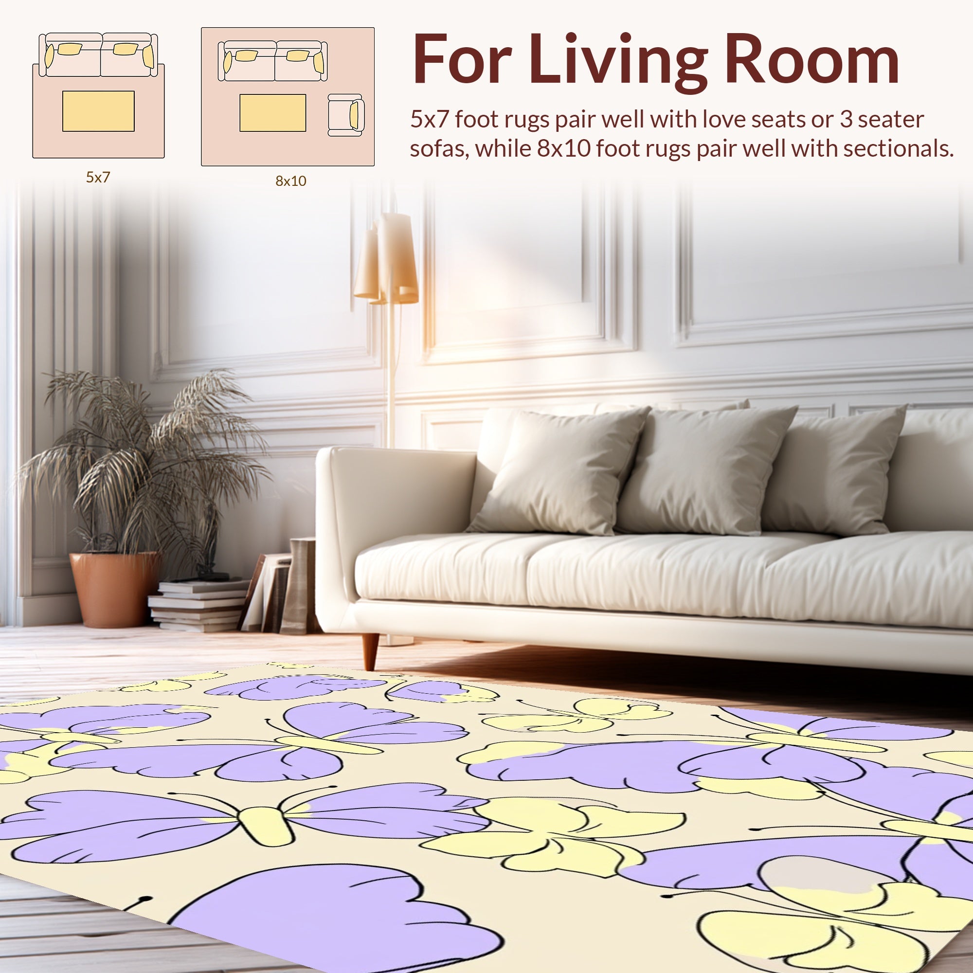 Pastel Butterfly Pattern Design Rug