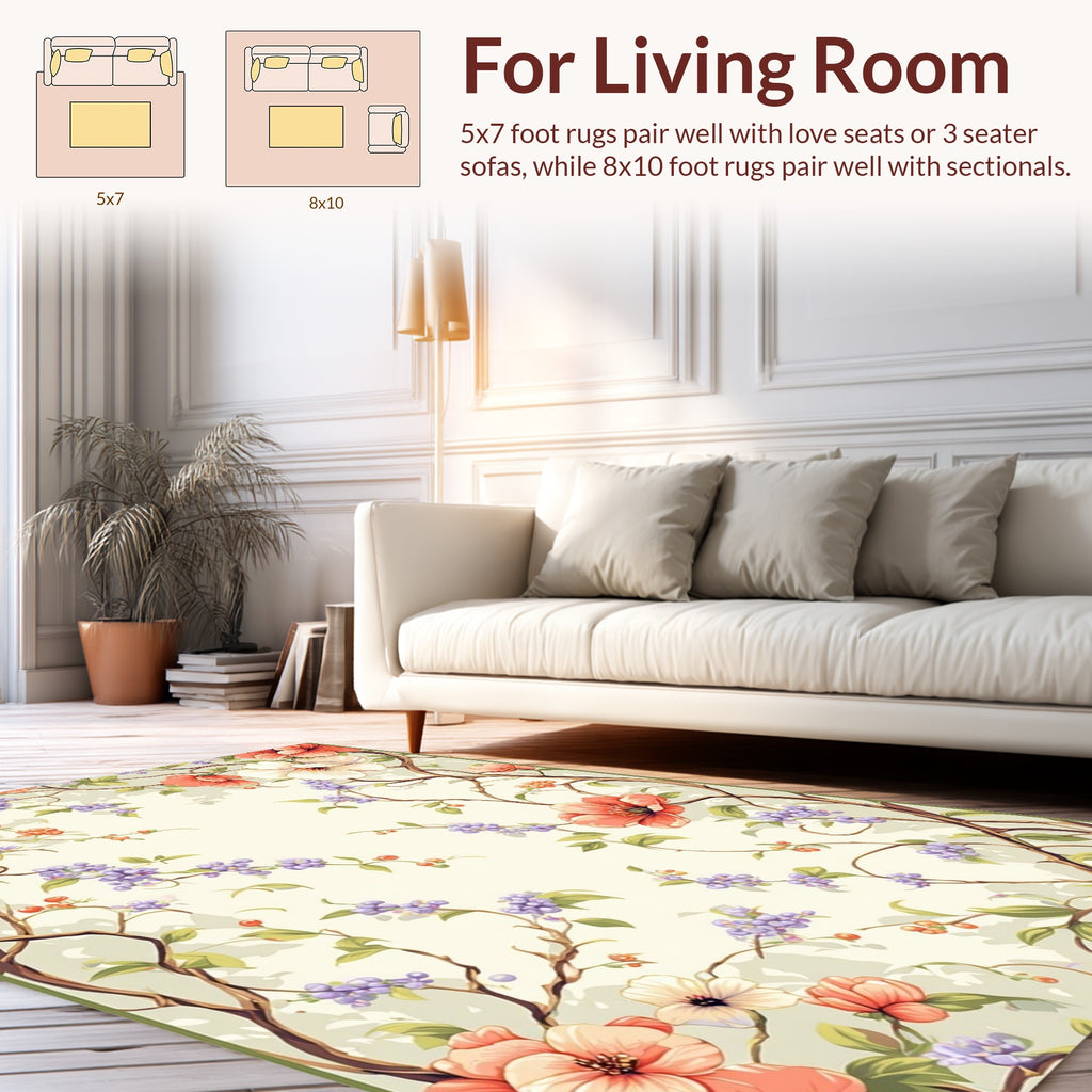 Spring Coral Flower Vine Pattern Rug